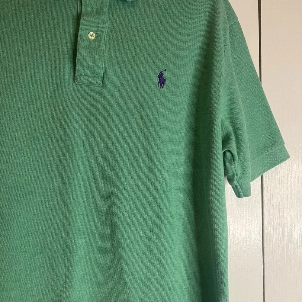 Polo Ralph Lauren Mens Classic Fit Polo Shirt Sz L Sea Green Navy Logo Cotton